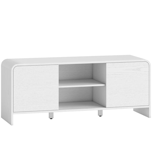 Meuble TV NOVA 110 cm – Blanc, coins arrondis, TV jusqu'à 55"