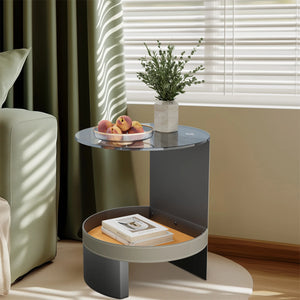 Table d’Appoint Design – Verre Fumé, Cuir et Métal - Tables basses