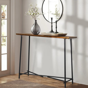 Table console robuste de couleur marron avec rangement - Teinte noyer marron BB'art meuble & déco