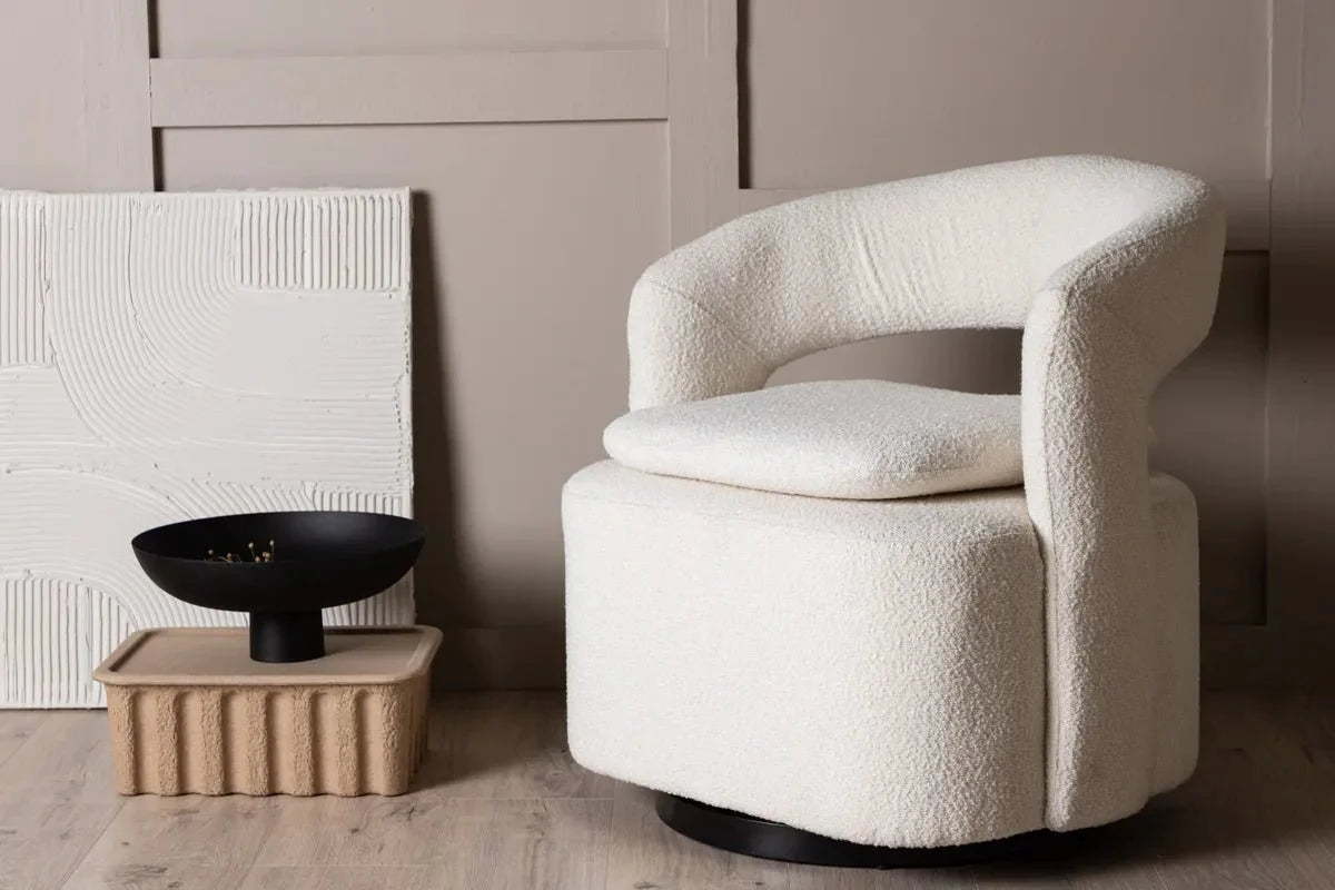 Fauteuil pivotant Laurel en bouclette blanche