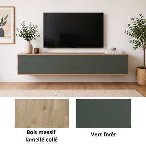 Meuble TV Melvik Suspendu Bois massif & Façades Colorées - Meubles TV