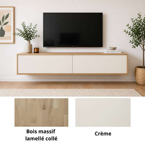 Meuble TV Melvik Suspendu Bois massif & Façades Colorées - Meubles TV