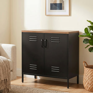 Buffet Salon Métallique, Meuble de Rangement Industriel avec 2 Portes et Étagère Réglable, 80 x 40 x 80 cm, Noir