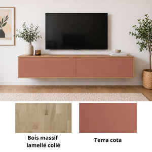 Meuble TV Melvik Suspendu Bois massif & Façades Colorées - Meubles TV