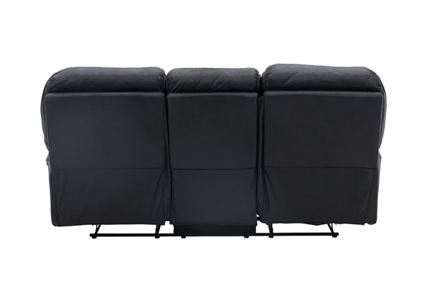 Canapé relax SARANDA 3 places – Microfibre noir, surpiqûres, 209 cm