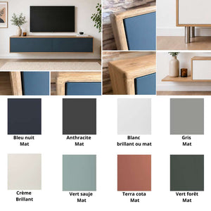 Meuble TV Melvik Suspendu Bois massif & Façades Colorées - Meubles TV