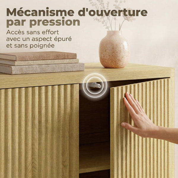 Buffet ARCO 147 cm – Effet chêne, façades cannelées & ouverture push