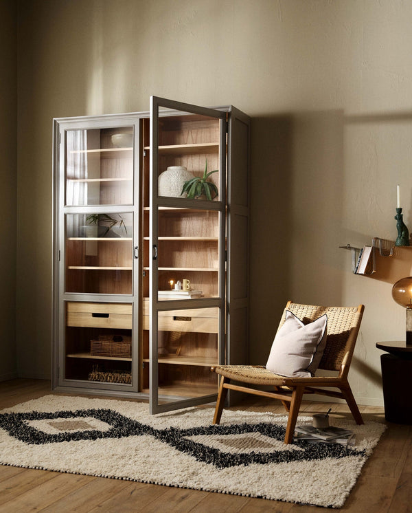 Vitrine VIVA 210 cm – Grise, 2 portes vitrées, tablettes réglables