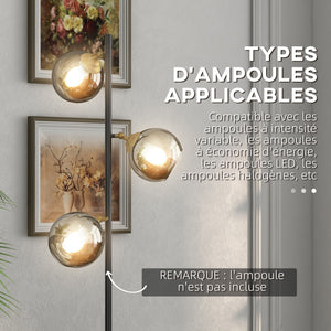 Éclairage sur pied à globes chromés sous un autre point de vue