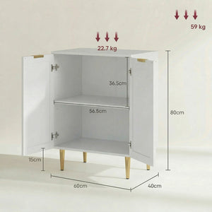 Buffet cuisine meuble de rangement avec 2 portes étagère réglable pieds métalliques surélevés 60 x 40 x 80 cm blanc