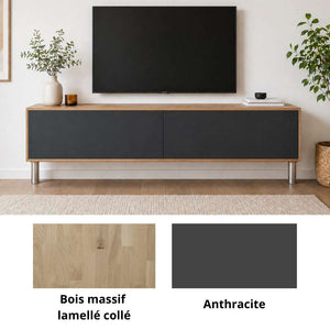 Meuble TV Melvik Suspendu Bois massif 