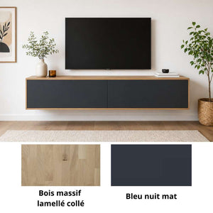 Meuble TV Melvik Suspendu Bois massif & Façades Colorées - Meubles TV