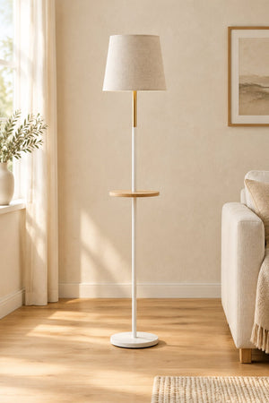 Lampe sur pied en bois à base marbre vue d'ensemble