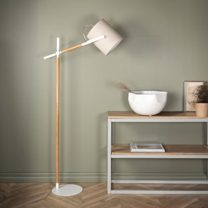 Lampadaire Dennis Bois Blanc - Abat - jour Lin - Lampadaire