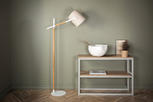 Lampadaire Dennis Bois Blanc - Abat - jour Lin - Lampadaire