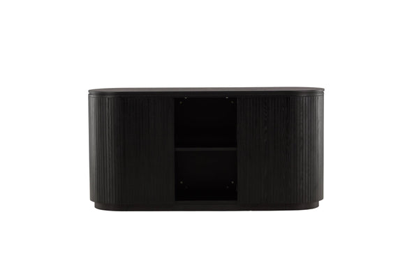 Buffet FJÄLLBACKA 160 cm – plaqué chêne noir, niches ouvertes