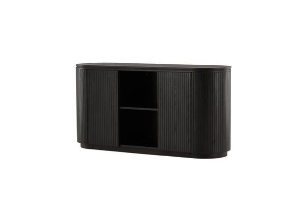 Buffet FJÄLLBACKA 160 cm – plaqué chêne noir, niches ouvertes