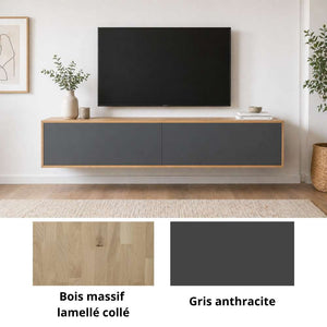 Meuble TV Melvik Suspendu Bois massif & Façades Colorées - Meubles TV
