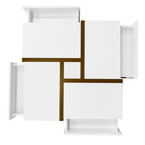 Table Basse Carrée Blanche 4 Tiroirs — Plateau Brillant - Tables basses