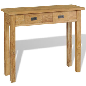 console teck massif 90x30x80 cm avec 2 tiroirs