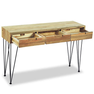 console 120x35x76 cm Teck massif tiroirs ouverts