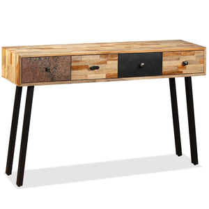 console Teck massif de récupération 120 x 30 x 76 cm avec pieds en métal