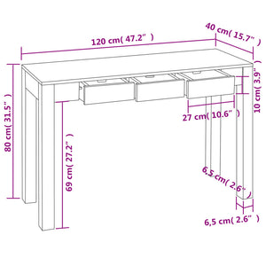 console avec 3 tiroirs 80 cm Bois massif dimensions