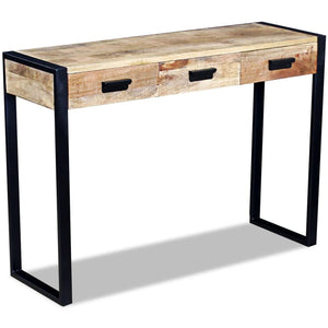 console avec 3 tiroirs bois de manguier 110x35x78 cm avec pieds en fer