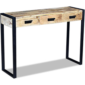 console avec 3 tiroirs bois de manguier et fer