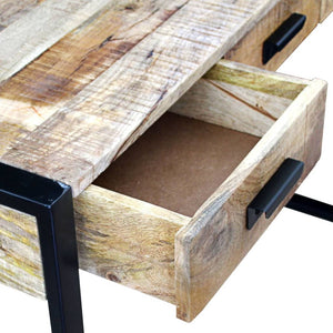console avec 3 tiroirs bois de manguier et poignées en fer