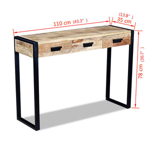 console avec 3 tiroirs bois de manguier dimensions: 110x35x78 cm