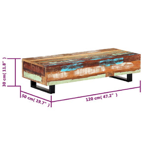 Table basse Bois de récupération et acier avec les dimensions
