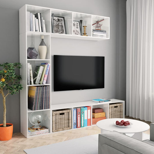 Jeu de bibliothèque/meuble TV 3 pcs Blanc brillant 180x30x180cm