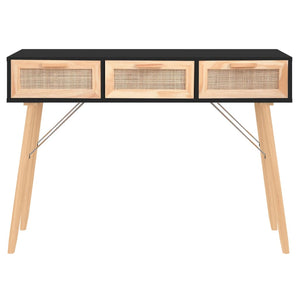 console Noir 105x30x75 cm Bois massif pin /rotin naturel vidaXL
