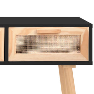 console Noir 105x30x75 cm Bois massif pin /rotin naturel vidaXL