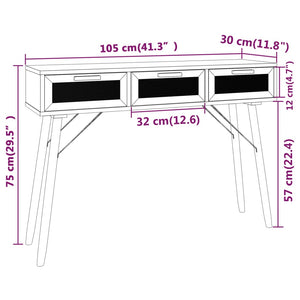 console Noir 105x30x75 cm Bois massif pin /rotin naturel vidaXL
