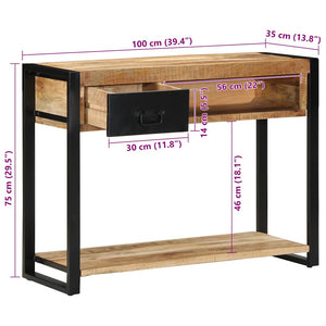 Table Console 100X35X75 Cm Bois De Manguier Massif Brut