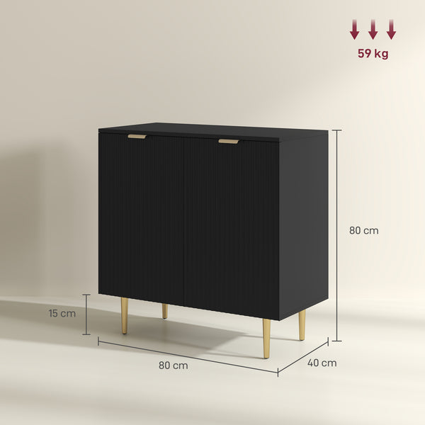 Buffet LINO 80 cm – Noir, 2 portes & pieds métal surélevés