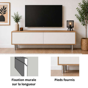 Meuble TV Melvik Suspendu Bois massif & Façades Colorées - Meubles TV