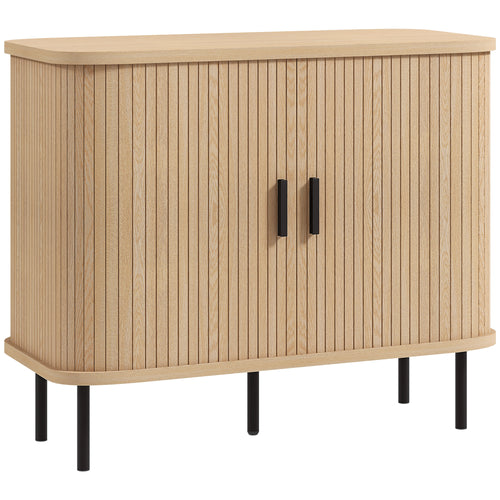 Buffet RIVA 90 cm – Effet chêne & noir, portes coulissantes à lattes