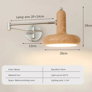 Applique Murale Swing LED – Éclairage minimaliste avec bras articulé bois avec les dimensions
