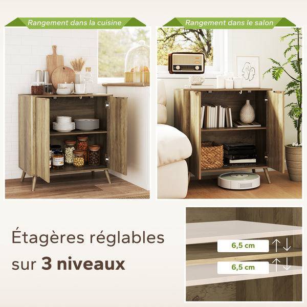 Buffet ONDA 77 cm – Effet chêne, portes ondulées & poignées dorées