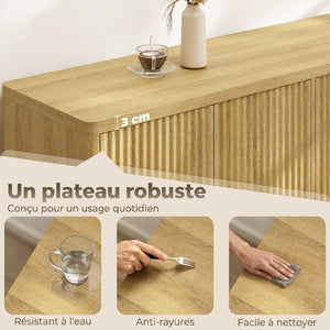 Buffet salon, meuble de rangement avec 4 portes rainurées, étagère réglable, ouverture par pression, 147x40x77cm, chêne