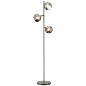 Lampe sur pied noire et dorée à globes en verre
