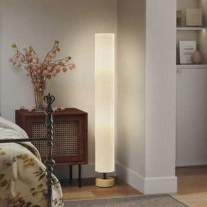Lampadaire sur pied de salon avec abat-jour en lin, interrupteur à pied, 2 x douille E27, 120 cm, gris