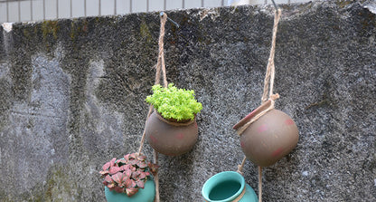 Ensemble de 4 pots suspendus rétro en céramique pour plantes
