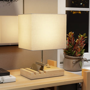 Autre vue de la lampe d'appoint en bois et tissu