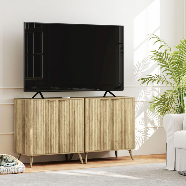 Buffet ONDA 77 cm – Effet chêne, portes ondulées & poignées dorées