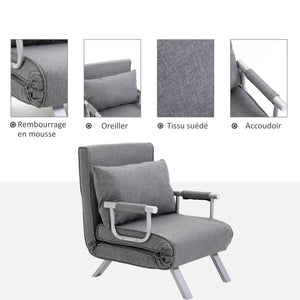 Fauteuil chauffeuse convertible 1 place, lit d'appoint - Fauteuil
