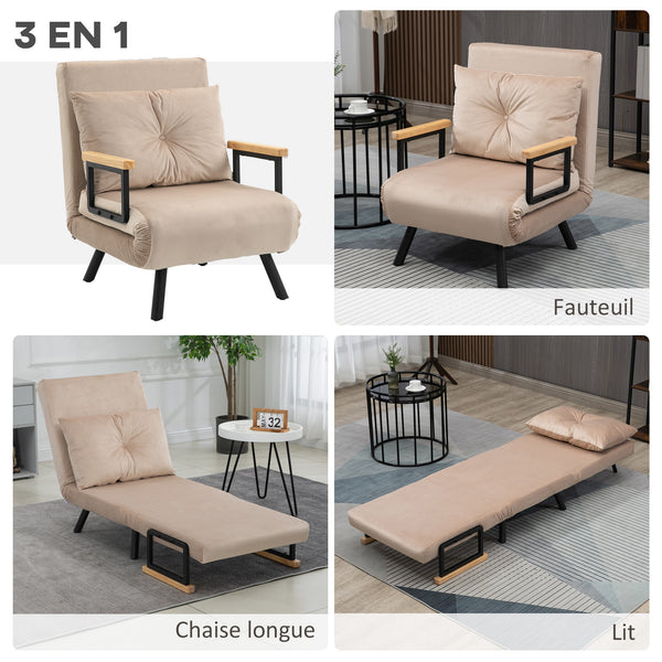 Fauteuil convertible 3 en 1, lit 1 place dossier 5 pos